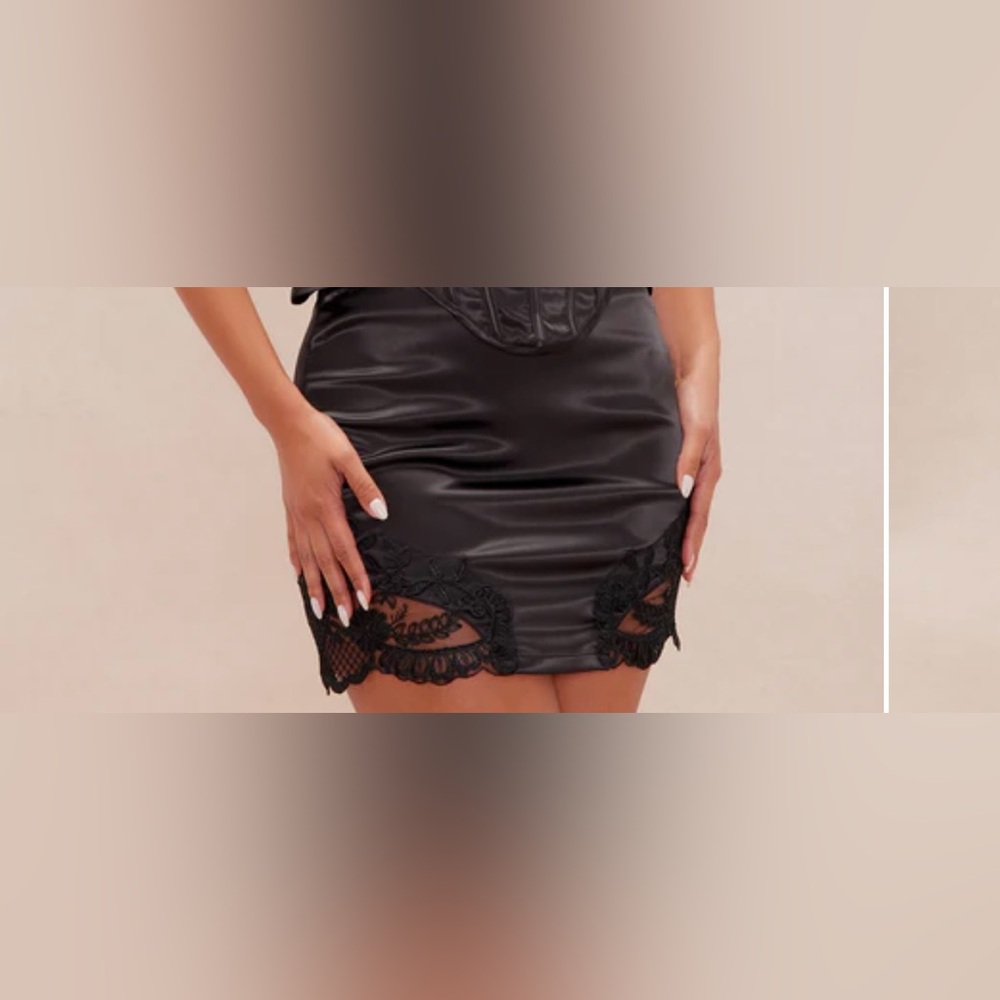 Brand NEW sexy Black Satin Skirt with Lace Details